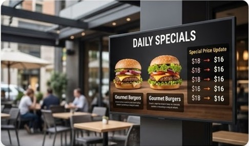Digital menu board for restaurants showing daily specials