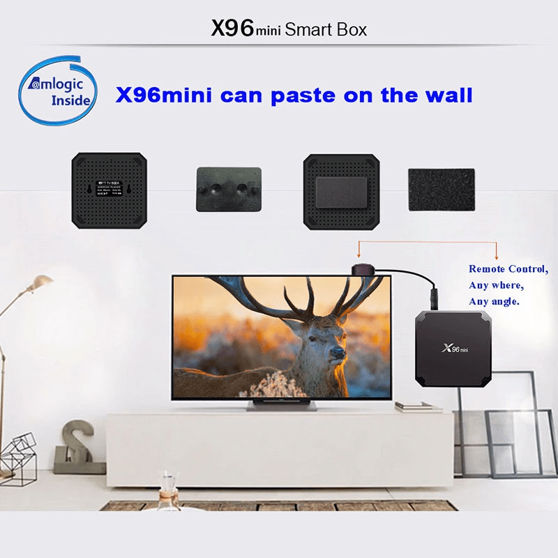 X96 media adapter connected to a TV via HDMI for digital signage