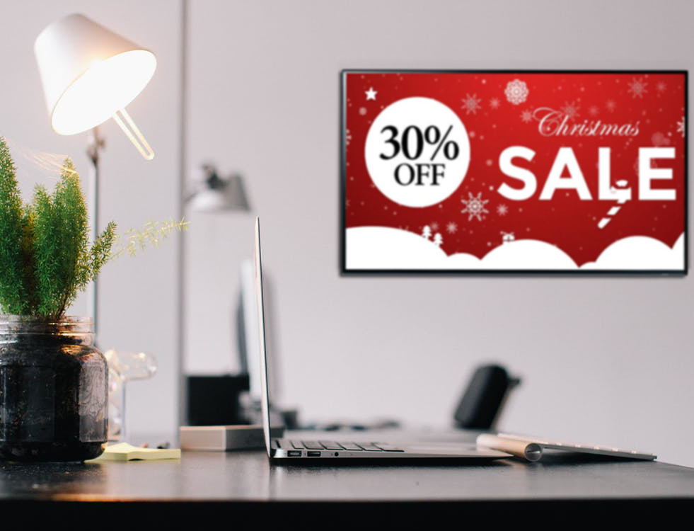 Digital signage in a retail store showing promotions
